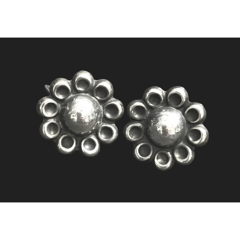 Vintage Sterling Silver Sunflower Earrings Screw Back Mid Century 3/4" Flower